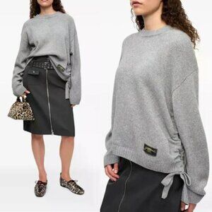 NEW Ganni Drawstring Crewneck Long Sleeve Sweater Gray